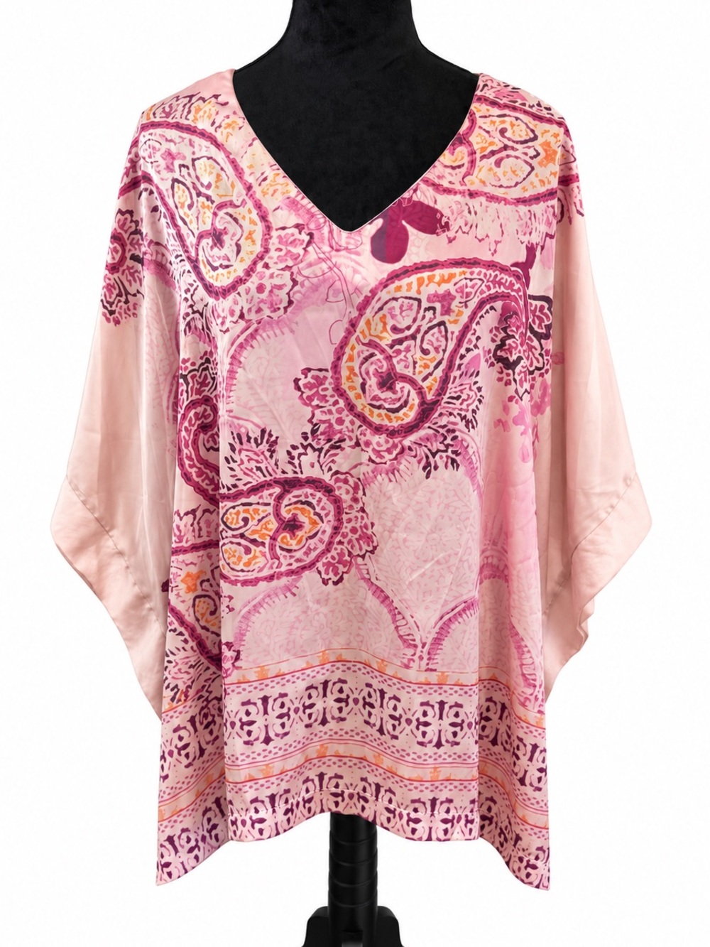 Chico's Pink Paisley Satin Kimono Blouse L/XL